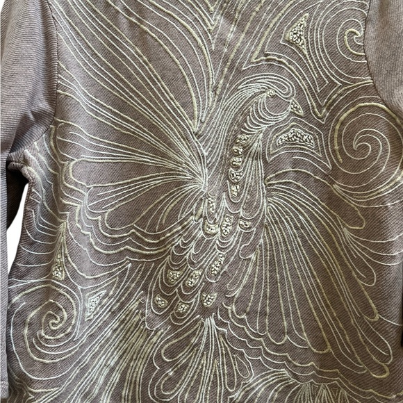 Anthropologie Akemi + Kin Onora Peacock Embroidered Beaded Top Mauve Boho Boxy - Picture 6 of 7